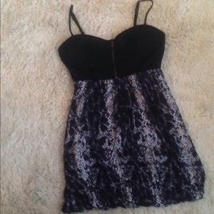 Y2K Black white Bustier snakeskin print blouson dress